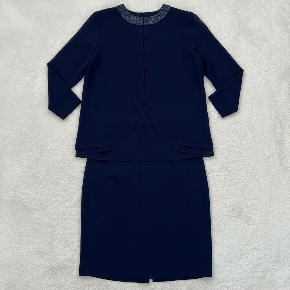 Patra Women's Navy Beaded Collar Skirt Suit - Size 12
 b84